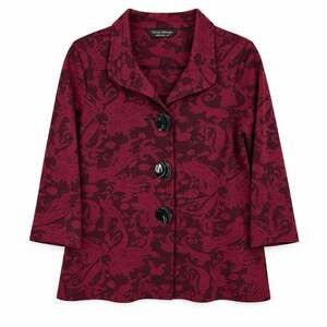 Tango Mango Big Button Jacket size Small Wine Black Floral Texture Pattern Artsy